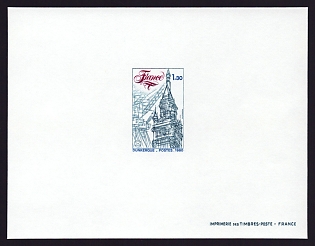 1980 1.30fr France 'Cranes, Town Hall Tower, Dunkirk' Proof Sheetlet, Epreuve de Luxe, Deluxe Presentation Miniature Sheet