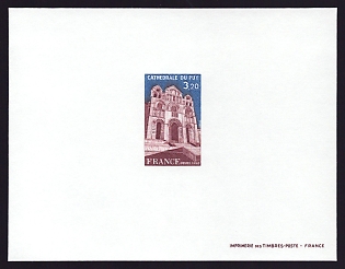 1980 3.20fr France 'Puy Cathedral' Proof Sheetlet, Epreuve de Luxe, Deluxe Presentation Miniature Sheet