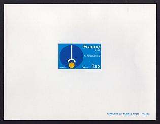 1981 1.80fr France 'Marine exploration' Proof Sheetlet, Epreuve de Luxe, Deluxe Presentation Miniature Sheet