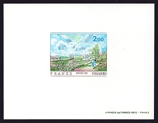 1981 2fr France 'The Footpath by Camille Pissaro' Proof Sheetlet, Epreuve de Luxe, Deluxe Presentation Miniature Sheet