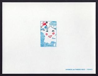 1981 1.40fr France 'Child Watering Smiling Map of France' Proof Sheetlet, Epreuve de Luxe, Deluxe Presentation Miniature Sheet