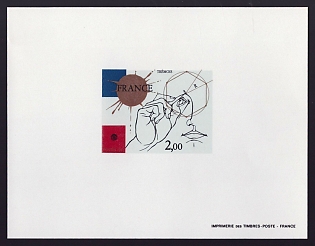 1981 2fr France 'Man Drawing Geometric Diagram' Proof Sheetlet, Epreuve de Luxe, Deluxe Presentation Miniature Sheet