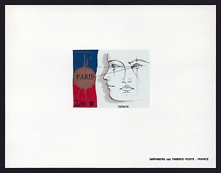 1981 2fr France 'Faces' Proof Sheetlet, Epreuve de Luxe, Deluxe Presentation Miniature Sheet