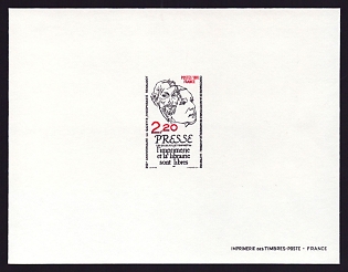 1981 2.20fr France 'Theophraste Renaudot and Emile de Girardin' Proof Sheetlet, Epreuve de Luxe, Deluxe Presentation Miniature Sheet