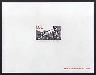 1981 1.80fr France 'World Fencing Championship, Clermont-Ferrand, July 2-13' Proof Sheetlet, Epreuve de Luxe, Deluxe Presentation Miniature Sheet