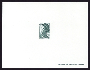 1982 5c France 'Liberty, after Delacroix' Trial Color Proof Sheetlet, Epreuve de Luxe, Deluxe Presentation Miniature Sheet