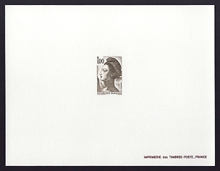 1982 1fr France 'Liberty, after Delacroix' Trial Color Proof Sheetlet, Epreuve de Luxe, Deluxe Presentation Miniature Sheet