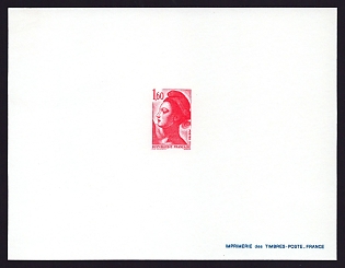 1982 1.60fr France 'Liberty, after Delacroix' Trial Color Proof Sheetlet, Epreuve de Luxe, Deluxe Presentation Miniature Sheet