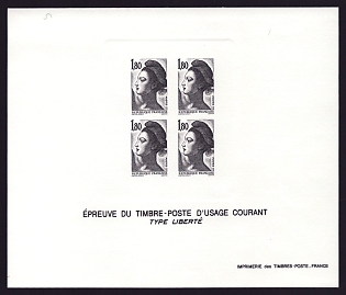 1982 1.80fr France 'Liberty, after Delacroix' Sunken Compound Trial Color Proof Sheetlet, Epreuve de Luxe, Deluxe Presentation Miniature Sheet