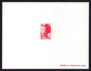 1982 1.80fr France 'Liberty, after Delacroix' Trial Color Proof Sheetlet, Epreuve de Luxe, Deluxe Presentation Miniature Sheet