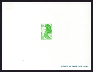 1982 2fr France 'Liberty, after Delacroix' Trial Color Proof Sheetlet, Epreuve de Luxe, Deluxe Presentation Miniature Sheet