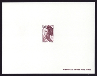 1982 3fr France 'Liberty, after Delacroix' Trial Color Proof Sheetlet, Epreuve de Luxe, Deluxe Presentation Miniature Sheet