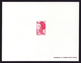 1982 4fr France 'Liberty, after Delacroix' Trial Color Proof Sheetlet, Epreuve de Luxe, Deluxe Presentation Miniature Sheet