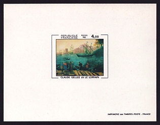 1982 4fr France 'Embarkation for Ostia, by Claude Gellee' Proof Sheetlet, Epreuve de Luxe, Deluxe Presentation Miniature Sheet