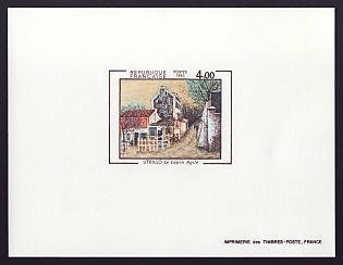 1983 4fr France 'le lapin Agile, by Utrillo' Proof Sheetlet, Epreuve de Luxe, Deluxe Presentation Miniature Sheet