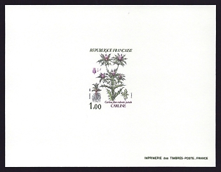 1983 1fr France 'Thistle' Proof Sheetlet, Epreuve de Luxe, Deluxe Presentation Miniature Sheet