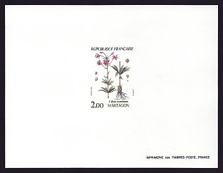 1983 2fr France 'Martagon lily' Proof Sheetlet, Epreuve de Luxe, Deluxe Presentation Miniature Sheet