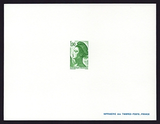 1983-87 1.90fr France 'Liberty Type of 1982' Trial Color Proof Sheetlet, Epreuve de Luxe, Deluxe Presentation Miniature Sheet