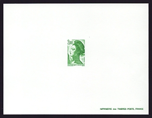 1983-87 2fr France 'Liberty Type of 1982' Trial Color Proof Sheetlet, Epreuve de Luxe, Deluxe Presentation Miniature Sheet