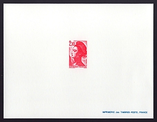 1983-87 2.10fr France 'Liberty Type of 1982' Trial Color Proof Sheetlet, Epreuve de Luxe, Deluxe Presentation Miniature Sheet