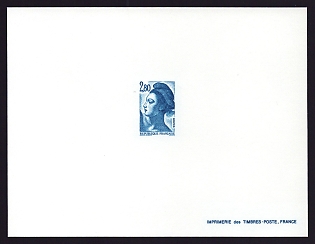 1983-87 2.80fr France 'Liberty Type of 1982' Trial Color Proof Sheetlet, Epreuve de Luxe, Deluxe Presentation Miniature Sheet
