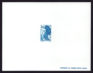 1983-87 3fr France 'Liberty Type of 1982' Trial Color Proof Sheetlet, Epreuve de Luxe, Deluxe Presentation Miniature Sheet