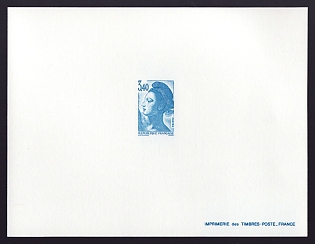 1983-87 3.40fr France 'Liberty Type of 1982' Trial Color Proof Sheetlet, Epreuve de Luxe, Deluxe Presentation Miniature Sheet