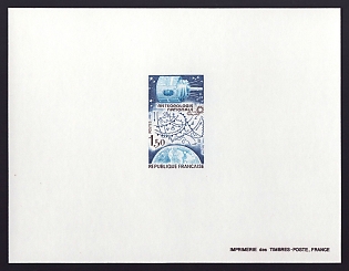 1983 1.50fr France 'Natl. Weather Forecasting' Proof Sheetlet, Epreuve de Luxe, Deluxe Presentation Miniature Sheet