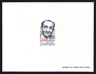 1983 2fr France 'Pierre Mendes France (1907-1982), Premier' Proof Sheetlet, Epreuve de Luxe, Deluxe Presentation Miniature Sheet