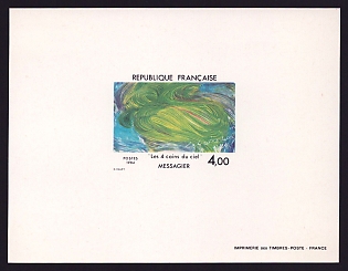 1984 4fr France 'Four Corners of the Sky, by Jean Messagier' Proof Sheetlet, Epreuve de Luxe, Deluxe Presentation Miniature Sheet