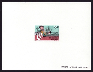 1984 2fr France '450th Anniv. of Cartier's Landing in Quebec' Proof Sheetlet, Epreuve de Luxe, Deluxe Presentation Miniature Sheet