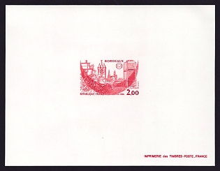 1984 2fr France 'Bordeaux' Trial Color Proof Sheetlet, Epreuve de Luxe, Deluxe Presentation Miniature Sheet