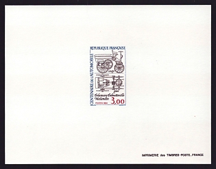 1984 3fr France 'Automobile plans' Proof Sheetlet, Epreuve de Luxe, Deluxe Presentation Miniature Sheet
