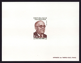1984 2.10fr France 'Pres. Vincent Auriol (1884-1966)' Proof Sheetlet, Epreuve de Luxe, Deluxe Presentation Miniature Sheet