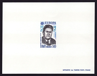 1985 3fr France 'Darius Milhaud {1892-1974), composer' Proof Sheetlet, Epreuve de Luxe, Deluxe Presentation Miniature Sheet