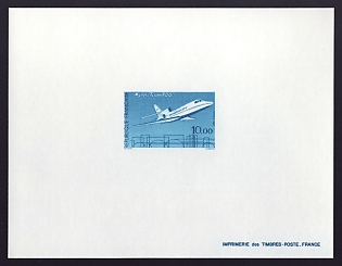1985 10fr France 'Mystere Falcon-900' Trial Color Proof Sheetlet, Epreuve de Luxe, Deluxe Presentation Miniature Sheet