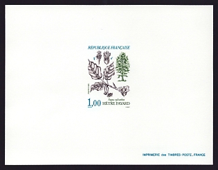 1985 1fr France 'Trees, leaves and fruit of the beech, elm, oak and spruce varieties' Proof Sheetlet, Epreuve de Luxe, Deluxe Presentation Miniature Sheet