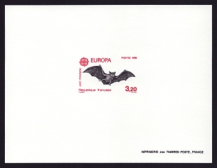 1986 3.20fr France 'Bat' Proof Sheetlet, Epreuve de Luxe, Deluxe Presentation Miniature Sheet