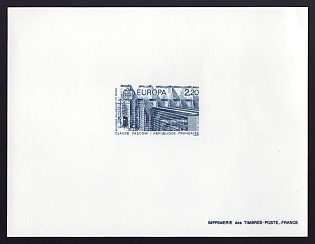 1987 2.20fr France 'Metal factory at Boulogne-Billancourt, by architect Claude Vasconi' Trial Color Proof Sheetlet, Epreuve de Luxe, Deluxe Presentation Miniature Sheet