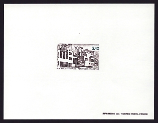 1987 3.40fr France 'Rue Mallet-Stevens housing, by Robert Mallet-Stevens' Trial Color Proof Sheetlet, Epreuve de Luxe, Deluxe Presentation Miniature Sheet