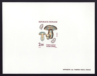 1987 2fr France 'Mushrooms' Proof Sheetlet, Epreuve de Luxe, Deluxe Presentation Miniature Sheet