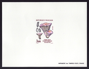 1987 3fr France 'Mushrooms' Proof Sheetlet, Epreuve de Luxe, Deluxe Presentation Miniature Sheet