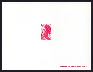 1987-90 3.70fr France 'Liberty Type of 1982' Trial Color Proof Sheetlet, Epreuve de Luxe, Deluxe Presentation Miniature Sheet