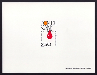 1988 2.50fr France 'Blood Donation' Proof Sheetlet, Epreuve de Luxe, Deluxe Presentation Miniature Sheet