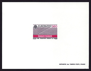 1988 3.60fr France 'Rail cars' Proof Sheetlet, Epreuve de Luxe, Deluxe Presentation Miniature Sheet