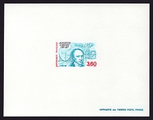1989 3.60fr France 'Baron Augustin-Louis Cauchy (1789-1857), Mathematician' Proof Sheetlet, Epreuve de Luxe, Deluxe Presentation Miniature Sheet