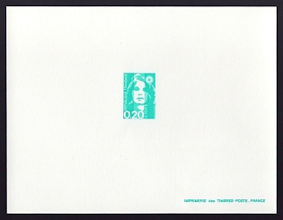 1990-92 20c France 'Marianne' Trial Color Proof Sheetlet, Epreuve de Luxe, Deluxe Presentation Miniature Sheet