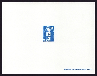 1990-92 3.20fr France 'Marianne' Trial Color Proof Sheetlet, Epreuve de Luxe, Deluxe Presentation Miniature Sheet