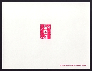 1990-92 3.80fr France 'Marianne' Trial Color Proof Sheetlet, Epreuve de Luxe, Deluxe Presentation Miniature Sheet