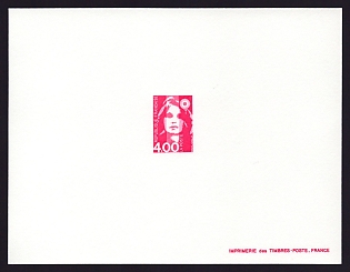 1990-92 4fr France 'Marianne' Trial Color Proof Sheetlet, Epreuve de Luxe, Deluxe Presentation Miniature Sheet